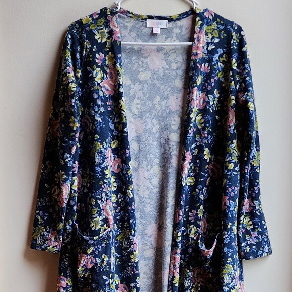 LuLaRoe Floral Long Open Cardigan Jersey Size Small - Picture 5 of 14